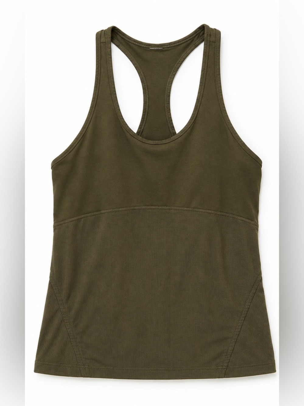 Fabletics Olive Green Racerback Tank Top with Adjustable Side Ruched Hem